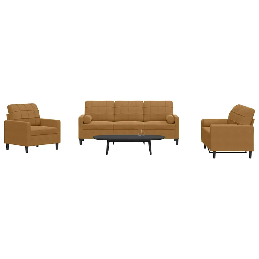 Ensemble de canapés 3 pcs avec coussins et traversins velours - 3