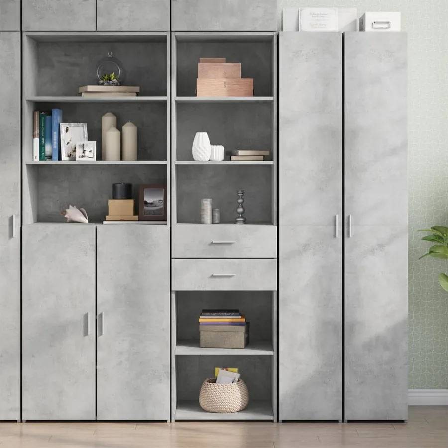 Buffet haut gris béton 50x42,5x185 cm bois d'ingénierie