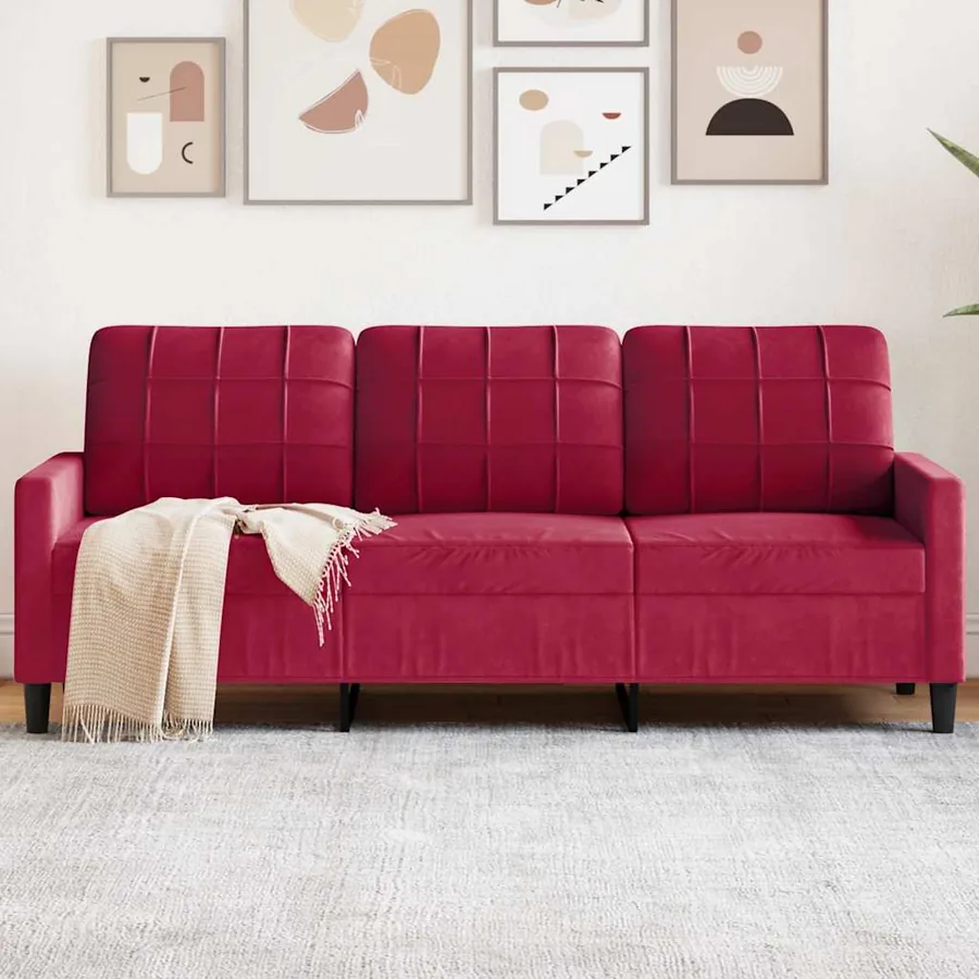 Canapé à 3 places Rouge bordeaux 180 cm Velours