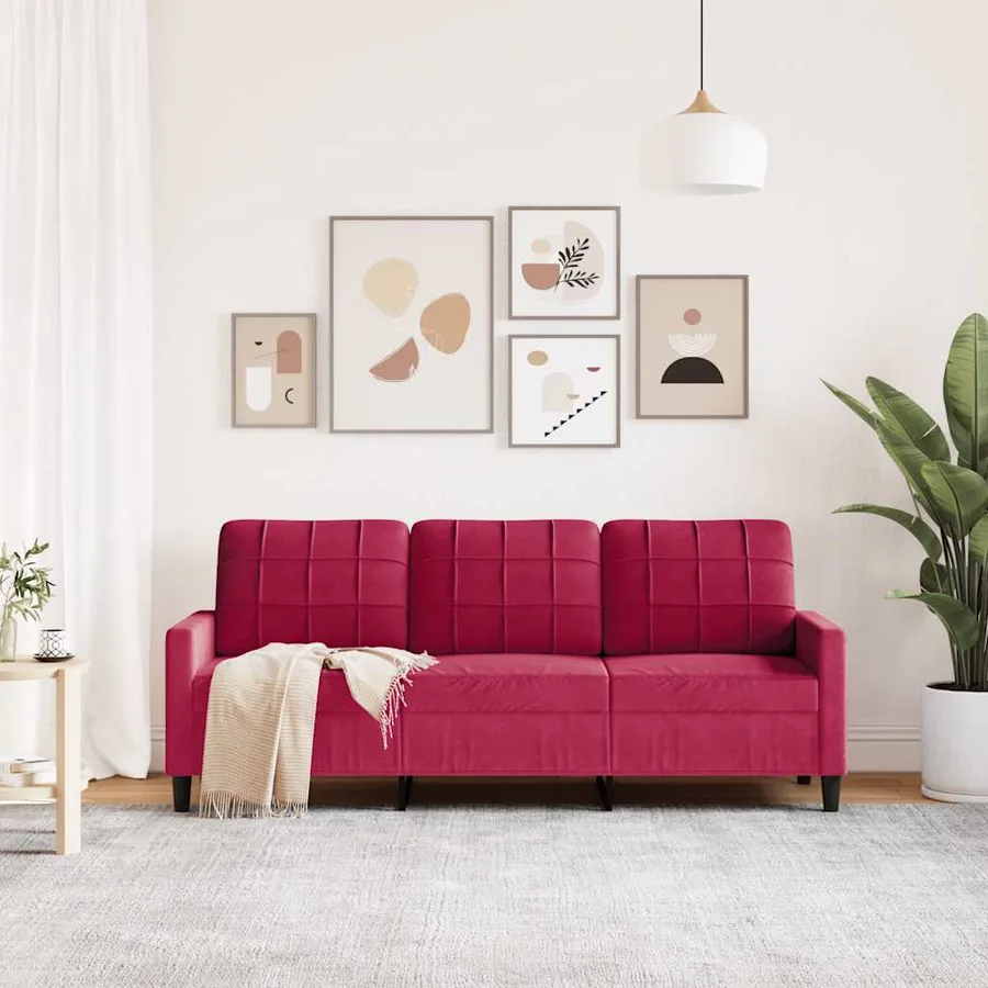Canapé à 3 places Rouge bordeaux 180 cm Velours - 3