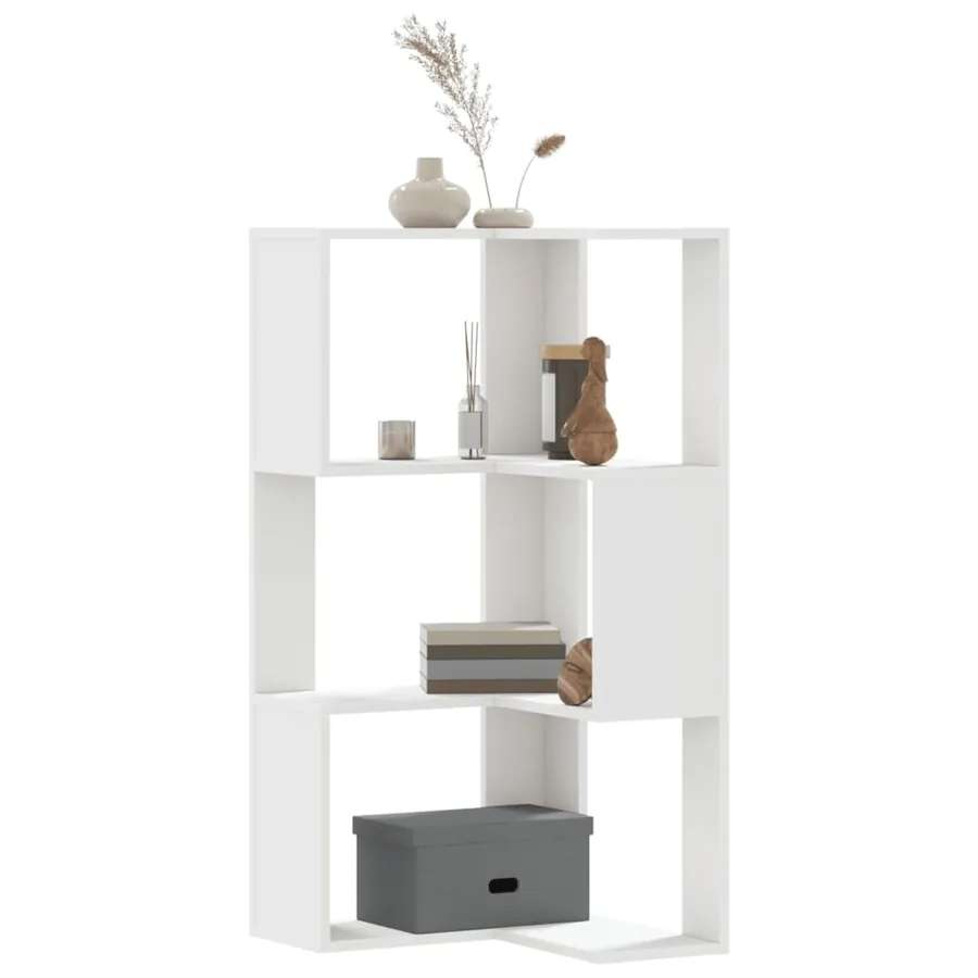 Bibliothèque d'angle à 3 niveaux blanc bois d'ingénierie