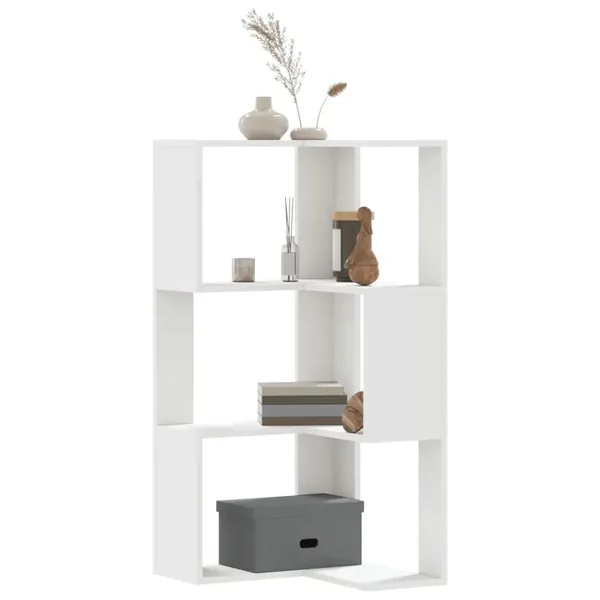 Bibliothèque d'angle à 3 niveaux blanc bois d'ingénierie