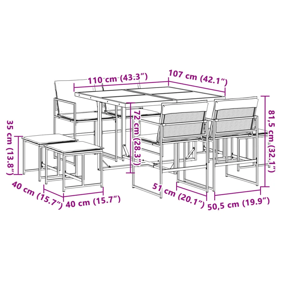 Ensemble à manger de jardin avec coussins 9 pcs blanc textilène - 11