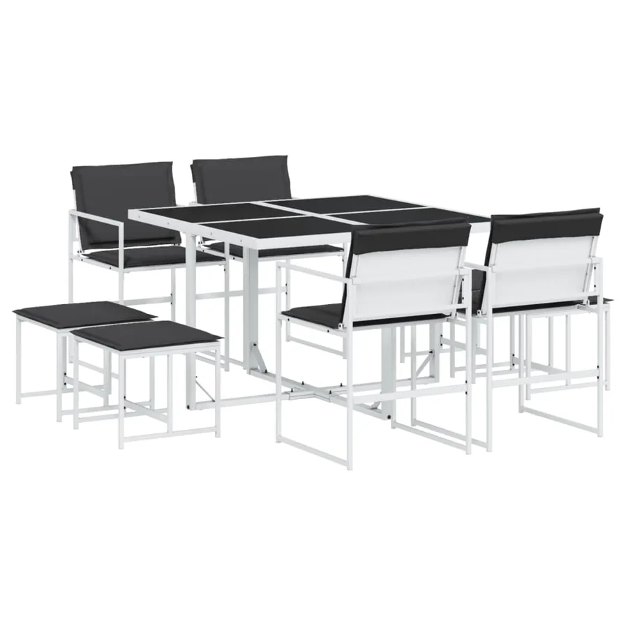 Ensemble à manger de jardin avec coussins 9 pcs blanc textilène - 2