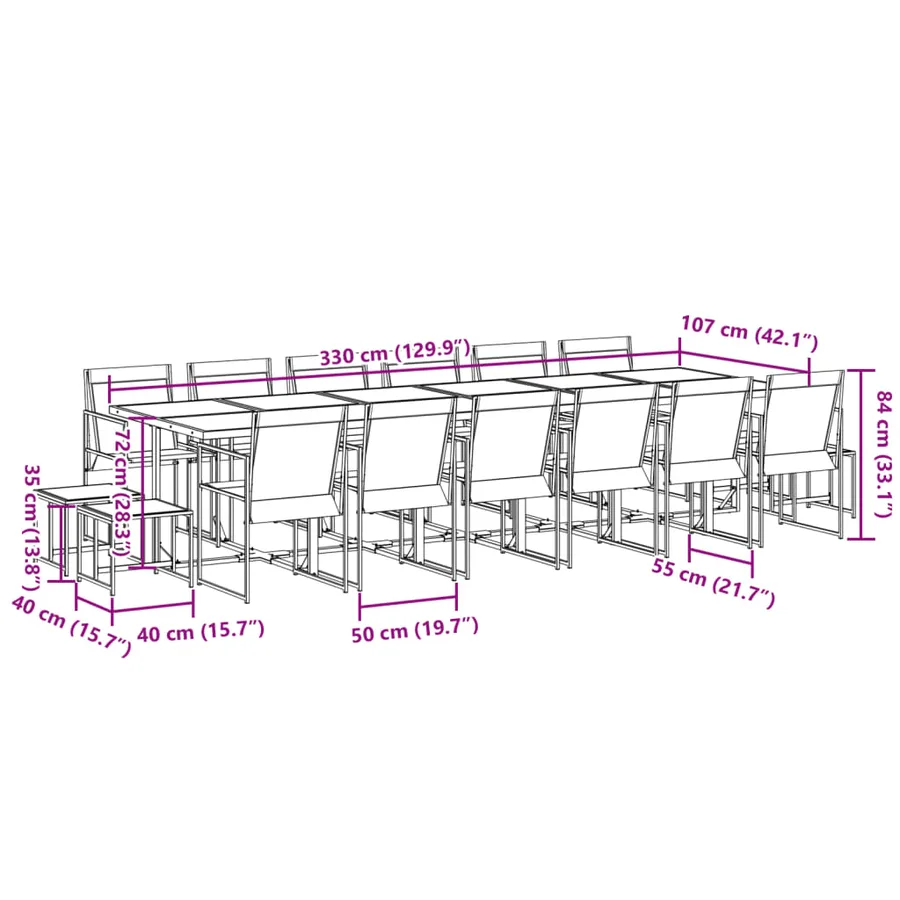 Ensemble à manger de jardin 17 pcs noir textilène - 10