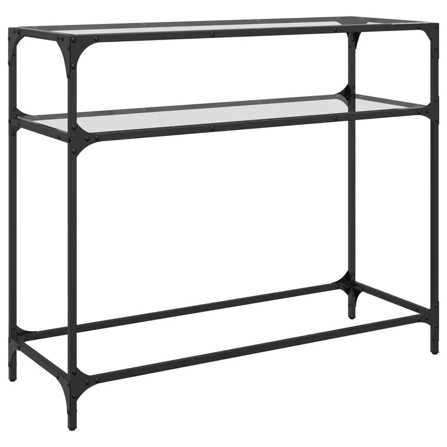 Table console avec dessus en verre transparent 98x35x81cm acier - 2