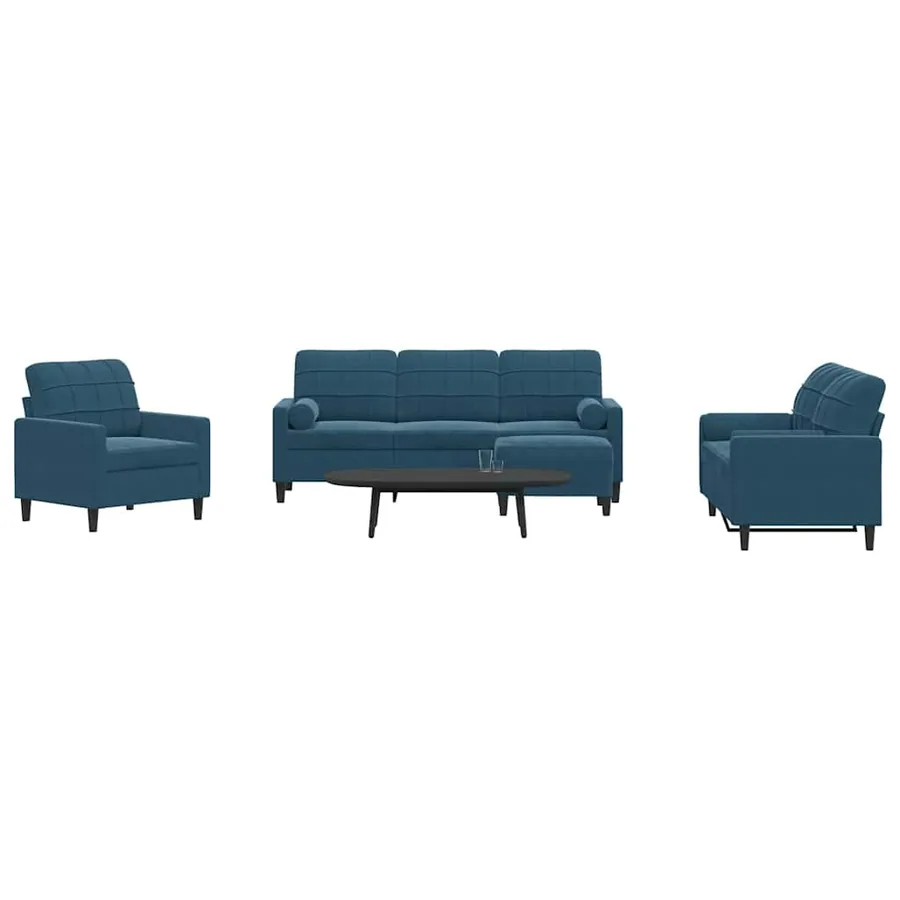 Ensemble de canapés 4pcs et coussins et traversins bleu velours