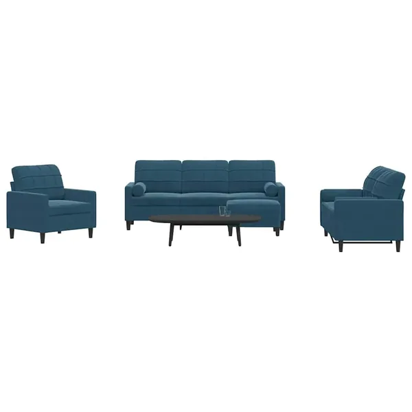 Ensemble de canapés 4pcs et coussins et traversins bleu velours