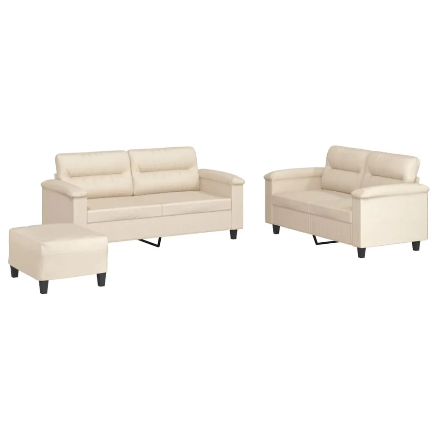 Ensemble de canapés 3 pcs avec coussins beige tissu microfibre - 2