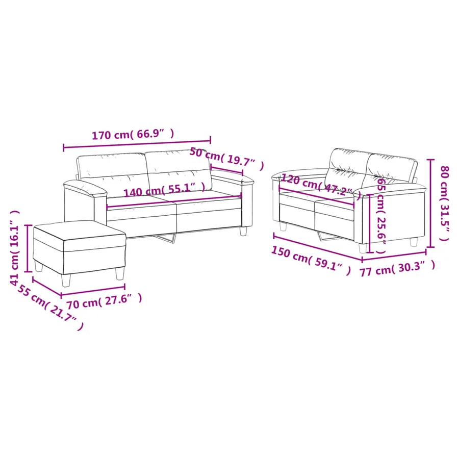 Ensemble de canapés 3 pcs avec coussins beige tissu microfibre - 9