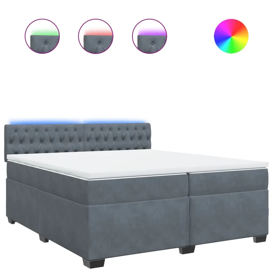 Sommier à lattes de lit et matelas Gris foncé 200x200cm Velours - 2