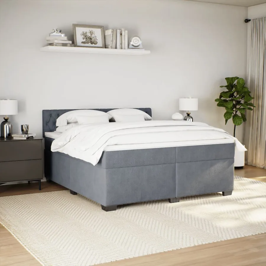Sommier à lattes de lit et matelas Gris foncé 200x200cm Velours - 5