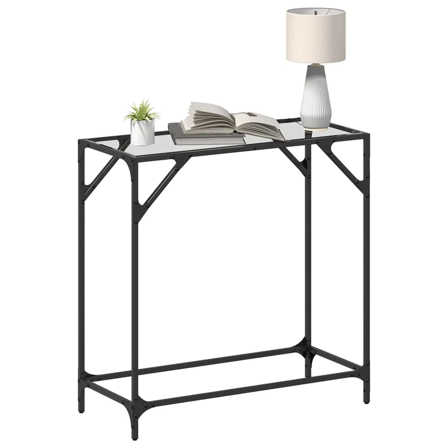 Table console avec dessus en verre transparent 80x35x81cm acier - 3