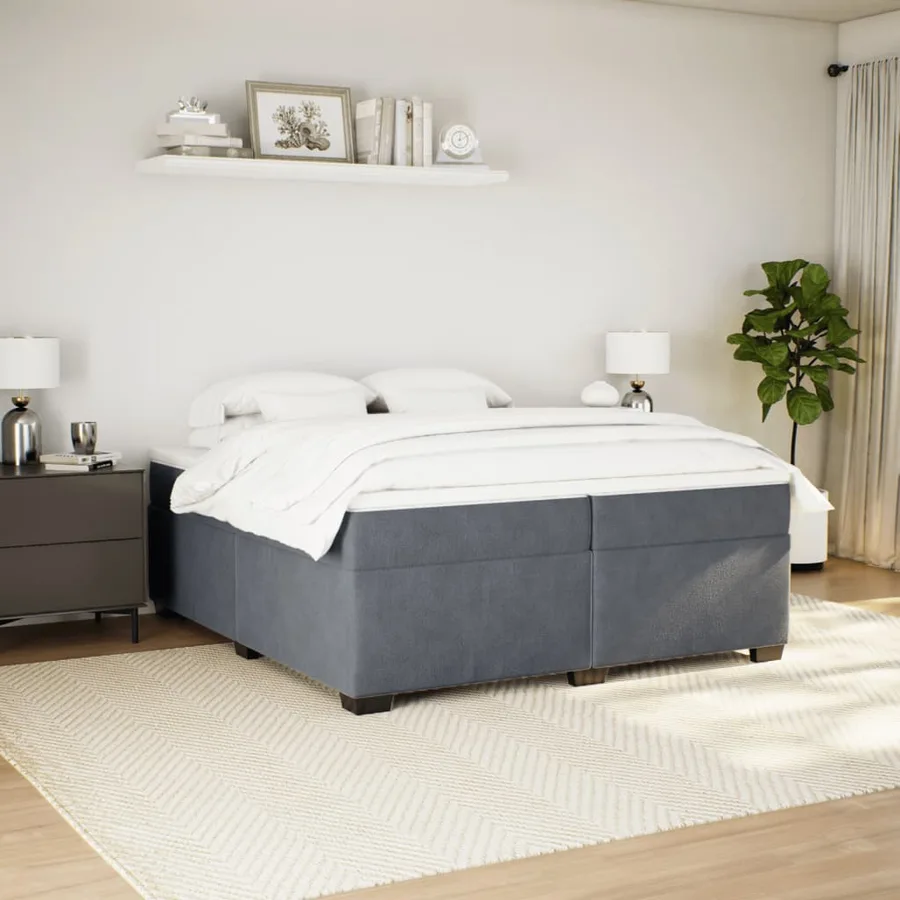 Sommier à lattes de lit et matelas Gris foncé 200x200cm Velours - 3