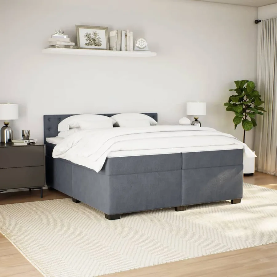 Sommier à lattes de lit et matelas Gris foncé 200x200cm Velours - 3