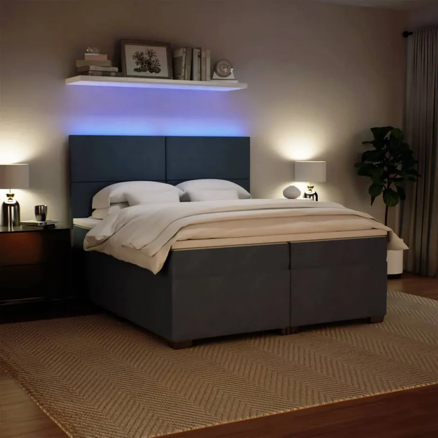 Sommier à lattes de lit et matelas Gris foncé 200x200cm Velours - 4