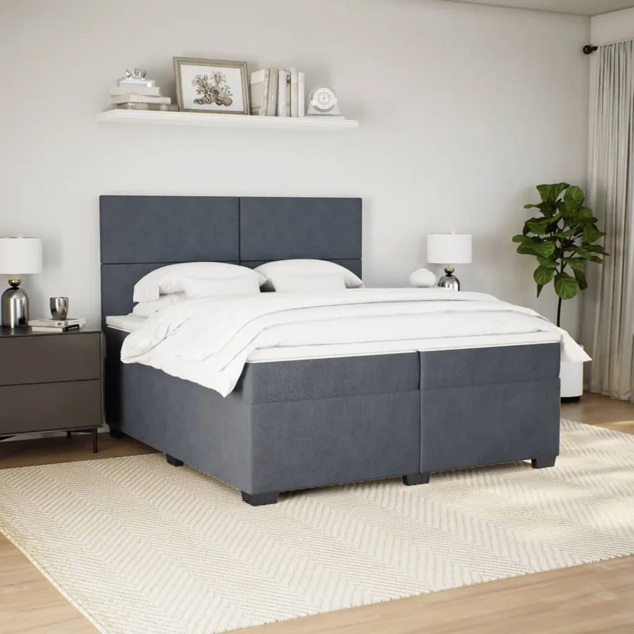 Sommier à lattes de lit et matelas Gris foncé 200x200cm Velours - 5
