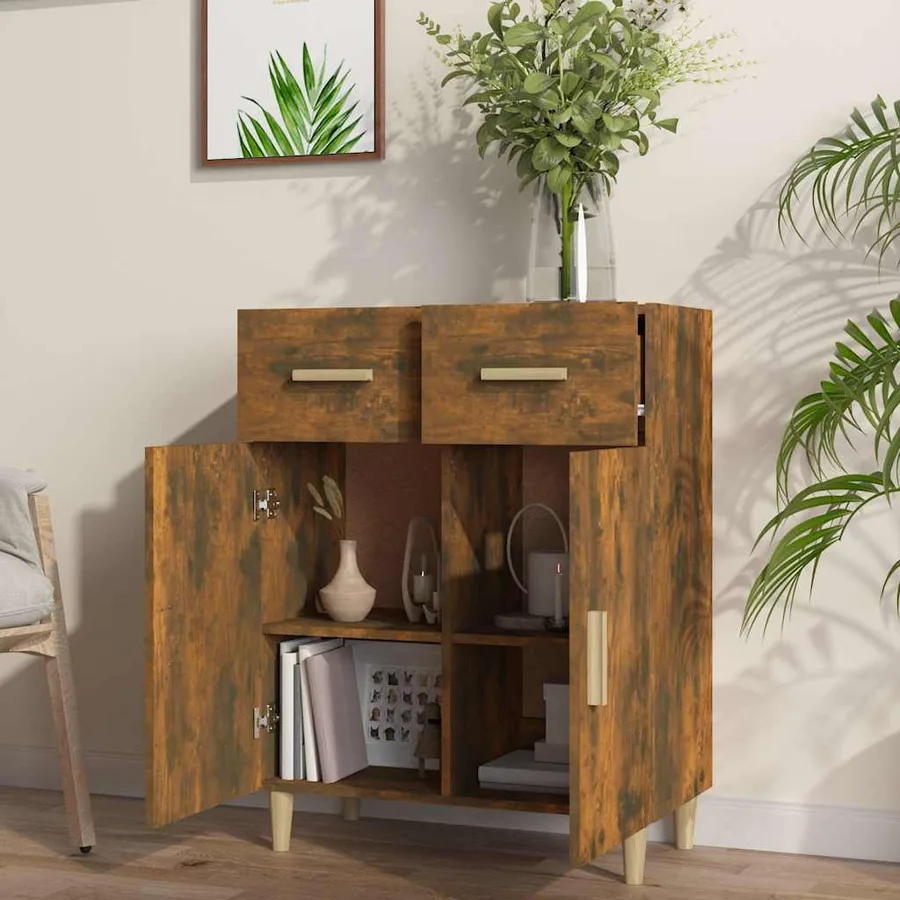 Buffet Chêne fumé 69,5x34x89 cm Bois d'ingénierie - 6