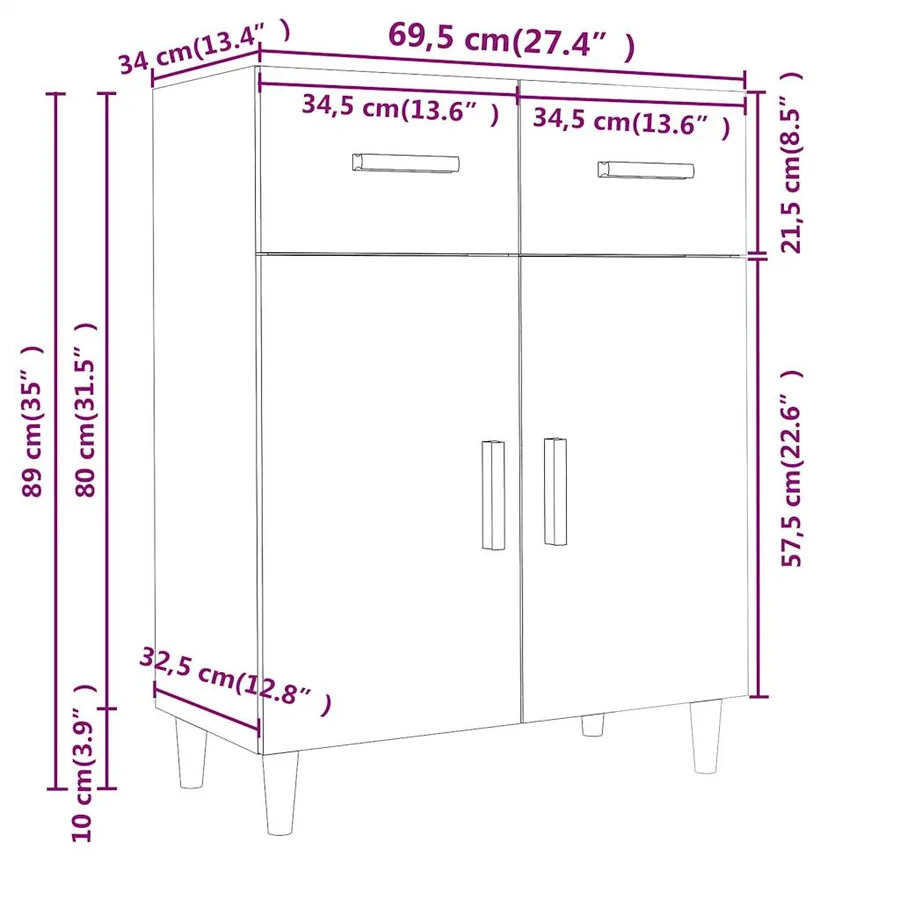 Buffet Chêne fumé 69,5x34x89 cm Bois d'ingénierie - 8
