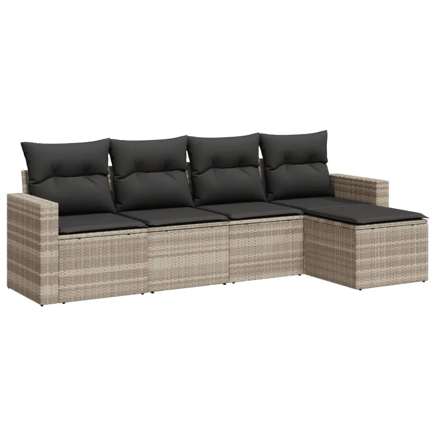 Salon de jardin 5 pcs avec coussins gris clair résine tressée - 2