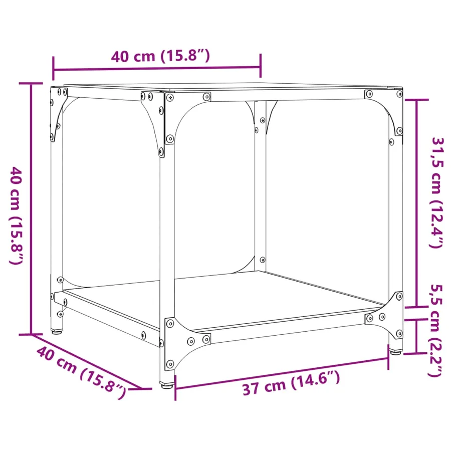 Table basse avec dessus en verre transparent 40x40x40 cm acier - 9
