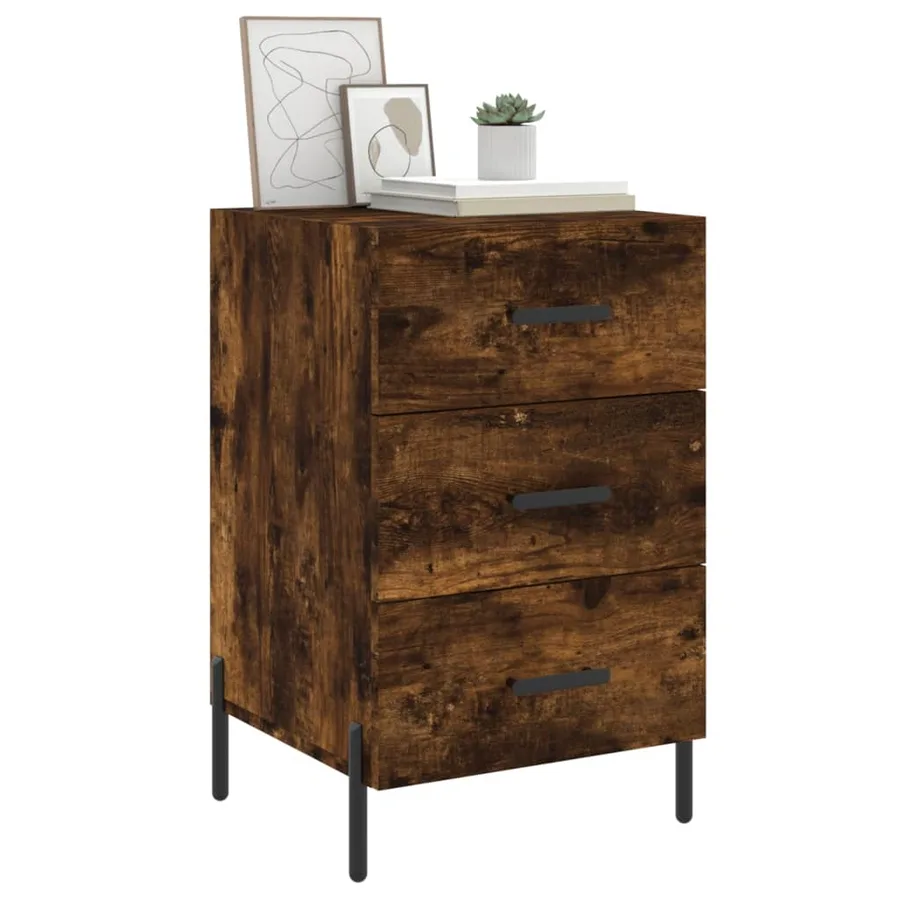 Table de chevet chêne fumé 40x40x66 cm bois d'ingénierie - 3