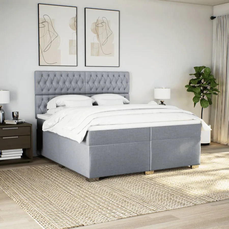 Sommier à lattes de lit avec matelas Gris clair 200x200cm Tissu - 3