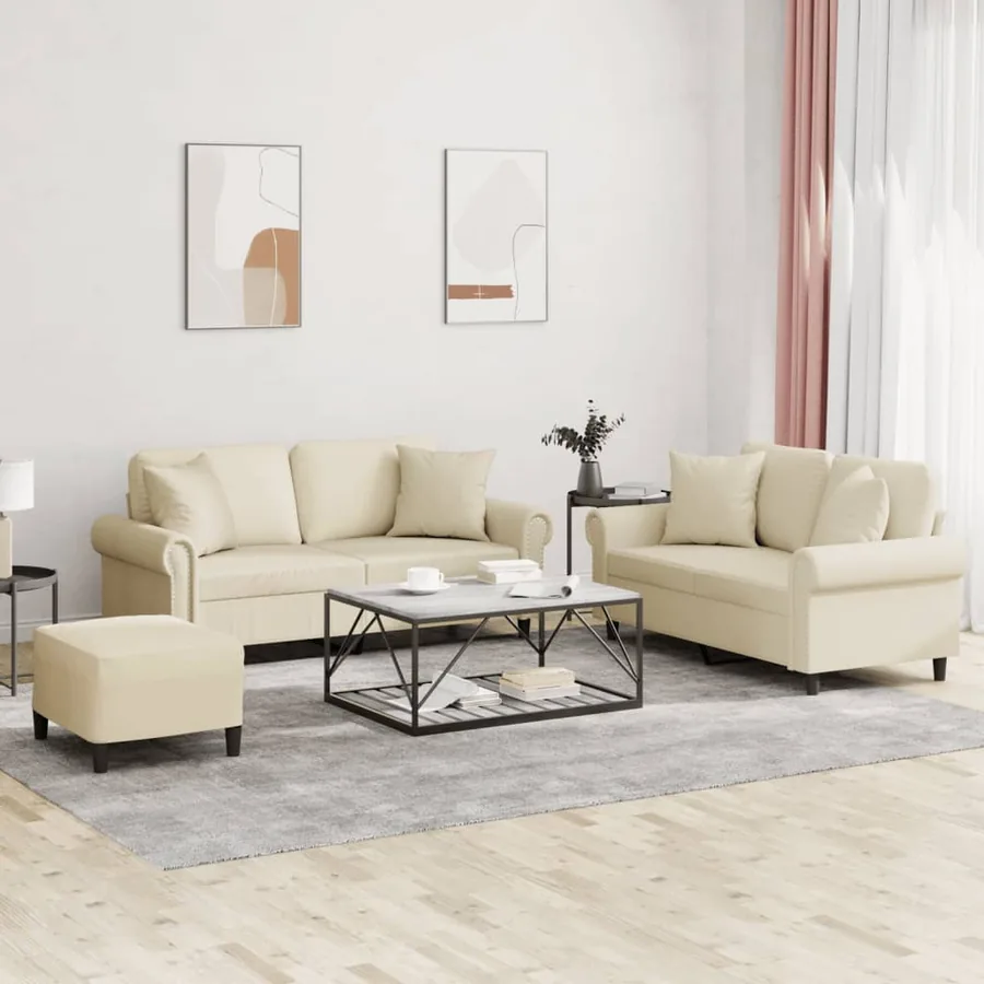 Ensemble de canapés 3 pcs avec coussins crème similicuir