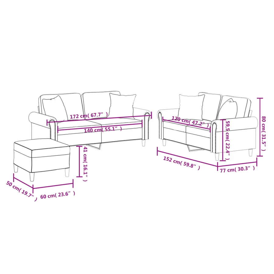 Ensemble de canapés 3 pcs avec coussins crème similicuir - 10