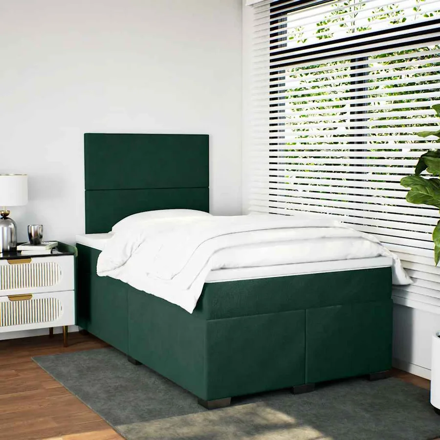 Sommier à lattes de lit avec matelas vert foncé 120x190 cm - 3