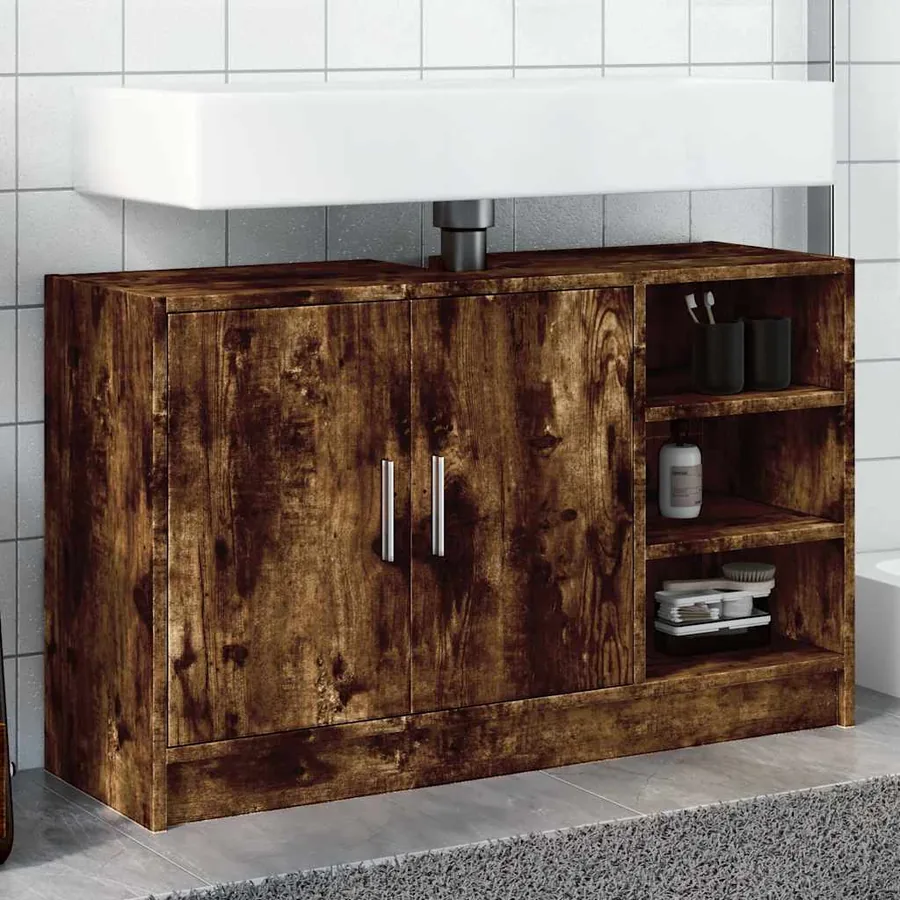 Armoire d'évier chêne fumé 90x29x55 cm bois d'ingénierie