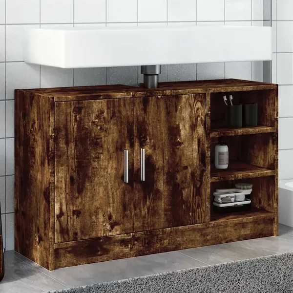 Armoire d'évier chêne fumé 90x29x55 cm bois d'ingénierie