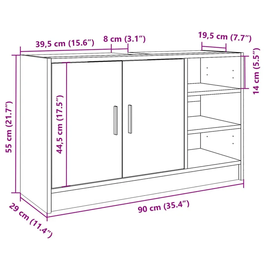 Armoire d'évier chêne fumé 90x29x55 cm bois d'ingénierie - 11