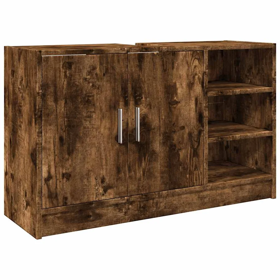 Armoire d'évier chêne fumé 90x29x55 cm bois d'ingénierie - 2