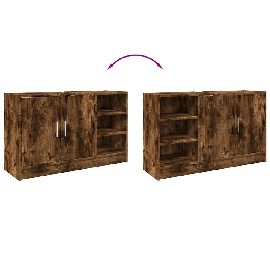 Armoire d'évier chêne fumé 90x29x55 cm bois d'ingénierie - 8