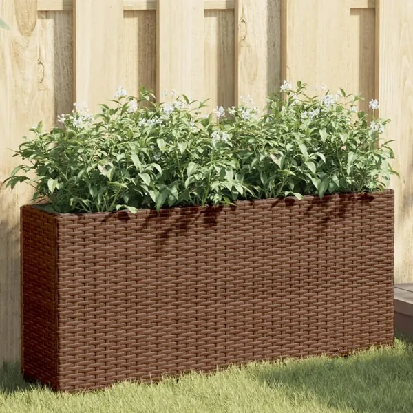 Jardinières avec 2 pots 2 pcs marron 90x20x40 cm résine tressée