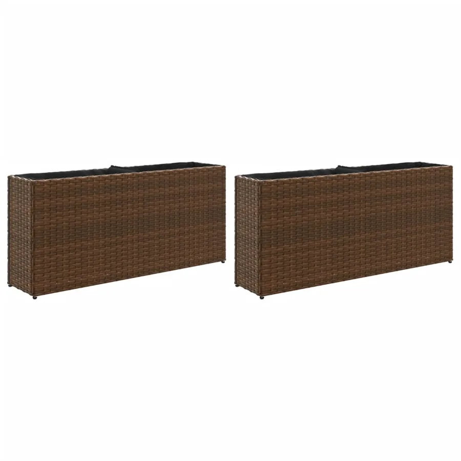 Jardinières avec 2 pots 2 pcs marron 90x20x40 cm résine tressée - 2