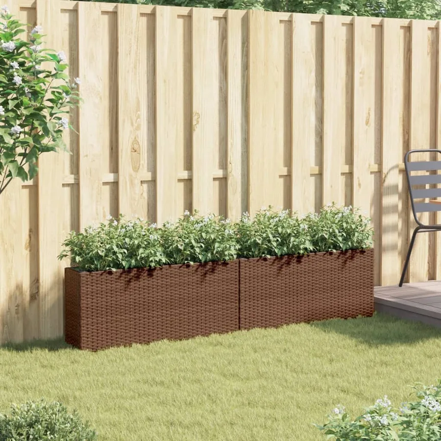 Jardinières avec 2 pots 2 pcs marron 90x20x40 cm résine tressée - 3