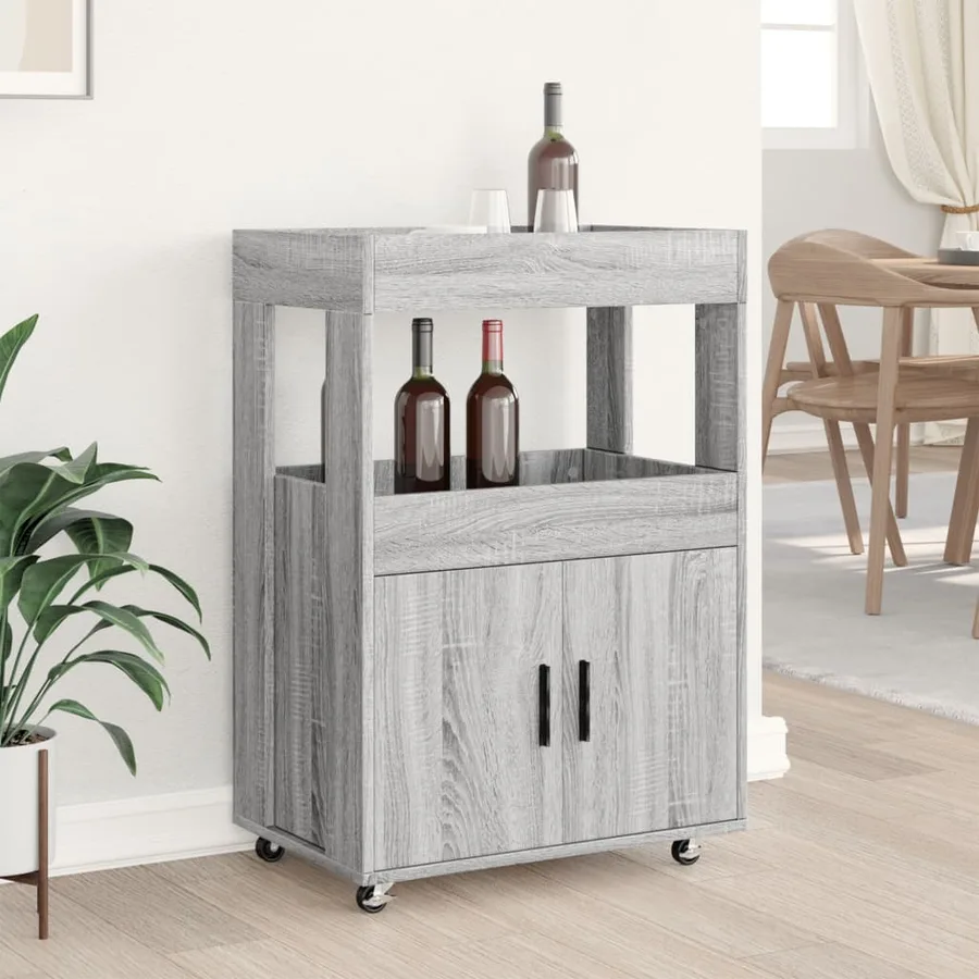 Chariot de bar sonoma gris 60x39,5x89 cm bois d'ingénierie - 3