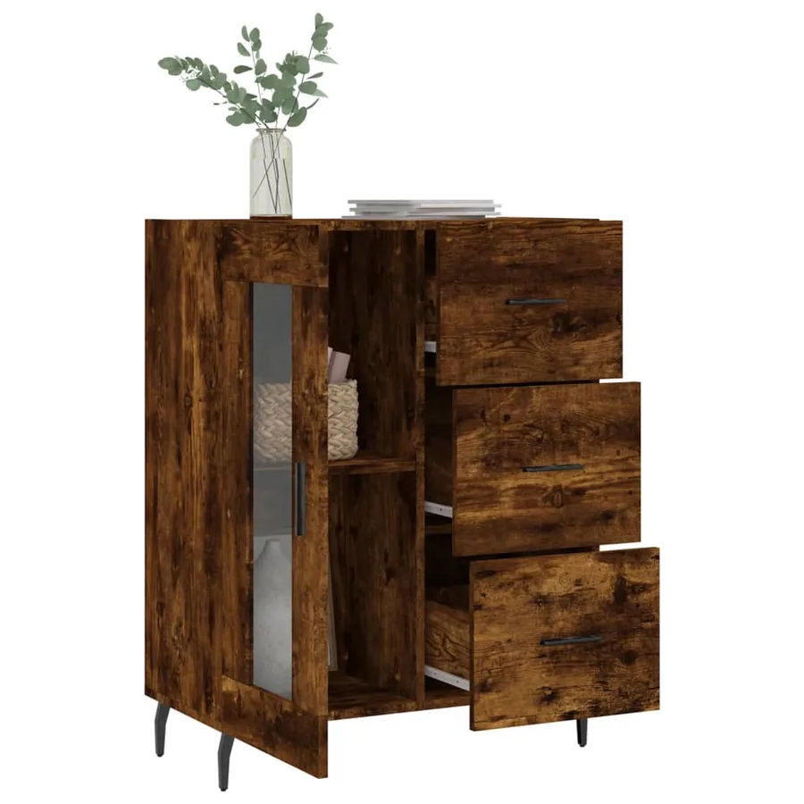 Buffet chêne fumé 69,5x34x90 cm bois d'ingénierie - 4