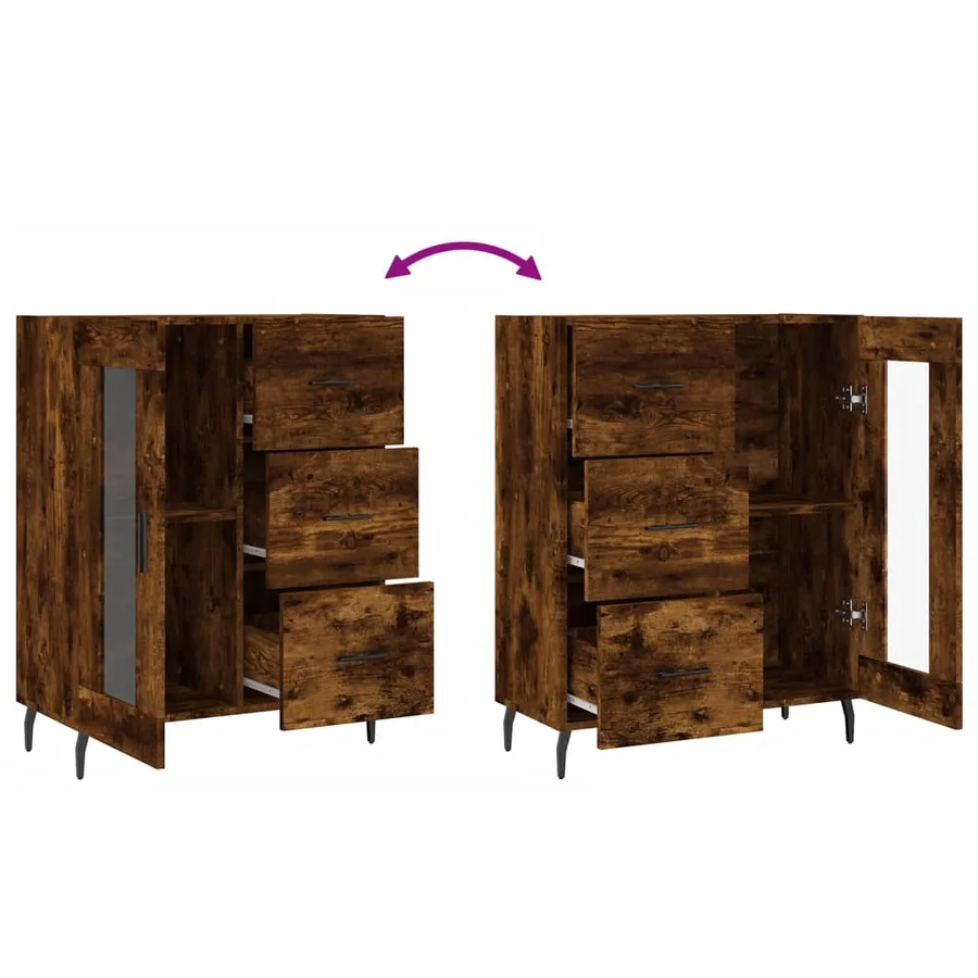 Buffet chêne fumé 69,5x34x90 cm bois d'ingénierie - 9