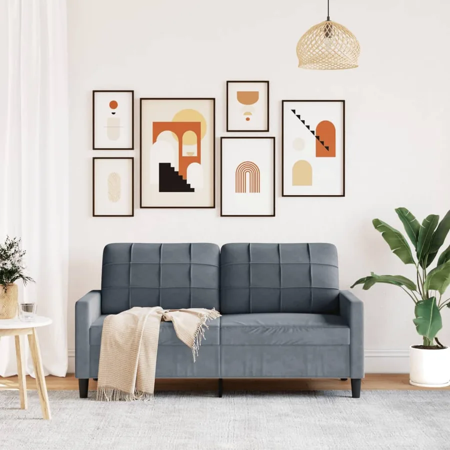Canapé à 2 places Gris foncé 140 cm Velours - 3