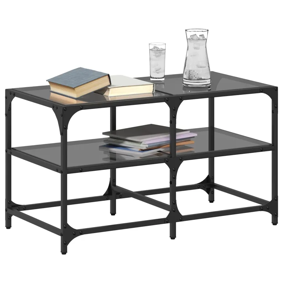 Table basse avec dessus en verre noir 78,5x40x45 cm acier - 3