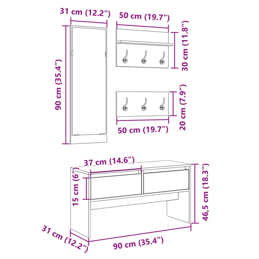 Ensemble de meubles de couloir 4 pcs chêne marron - 11