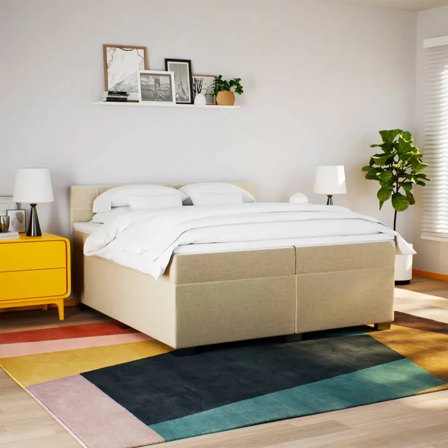 Sommier à lattes de lit avec matelas Crème 200x200 cm Tissu - 4