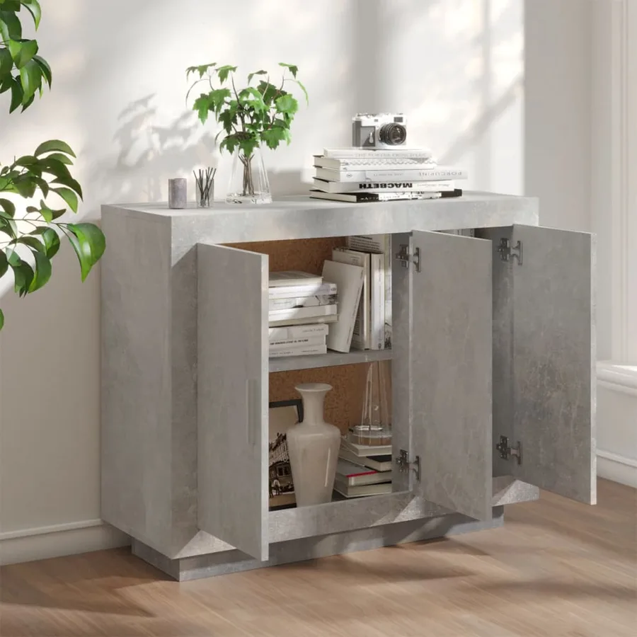 Buffet Gris béton 92x35x75 cm Bois d'ingénierie - 3