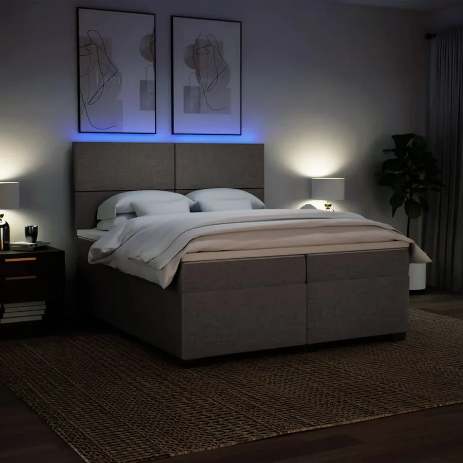 Sommier à lattes de lit avec matelas Taupe 200x200 cm Tissu - 5