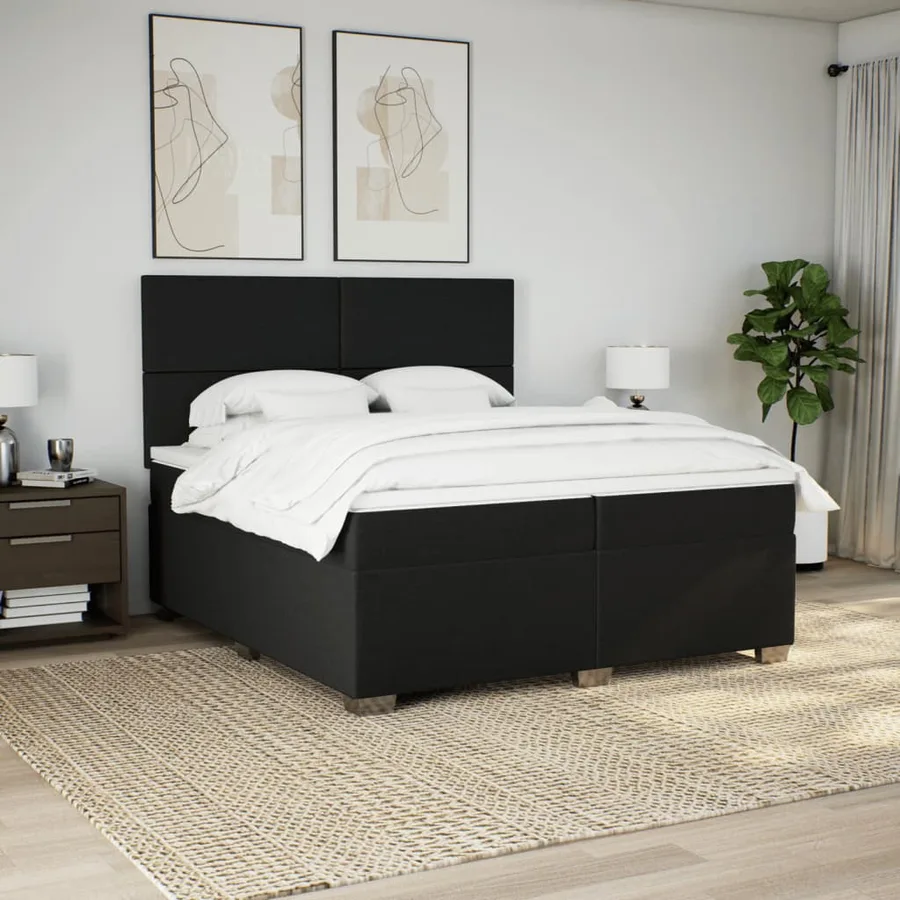 Sommier à lattes de lit avec matelas Noir 200x200 cm Tissu - 3