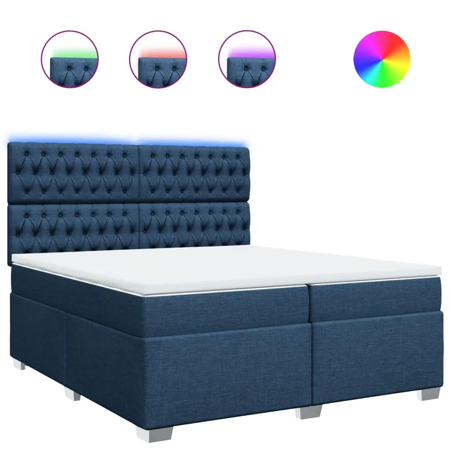 Sommier à lattes de lit avec matelas Bleu 200x200 cm Tissu - 2