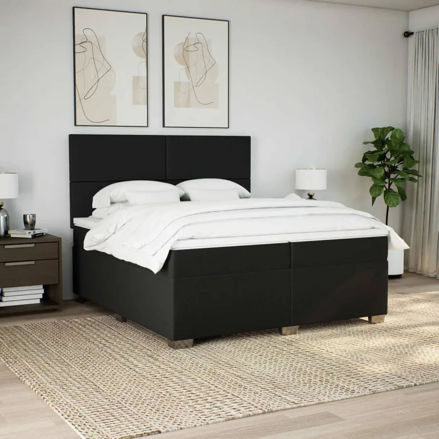 Sommier à lattes de lit avec matelas Noir 200x200 cm Tissu - 4